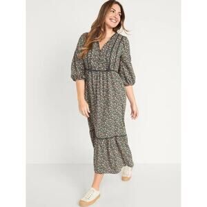 Old Navy Maxi Dress Women M Ditsy Floral Tiered Cottage Peasant Milkmaid Prairie
